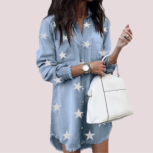NWT Women’s Denim Shirt Dress w/ Star Accents– Small - Picture 1 of 4